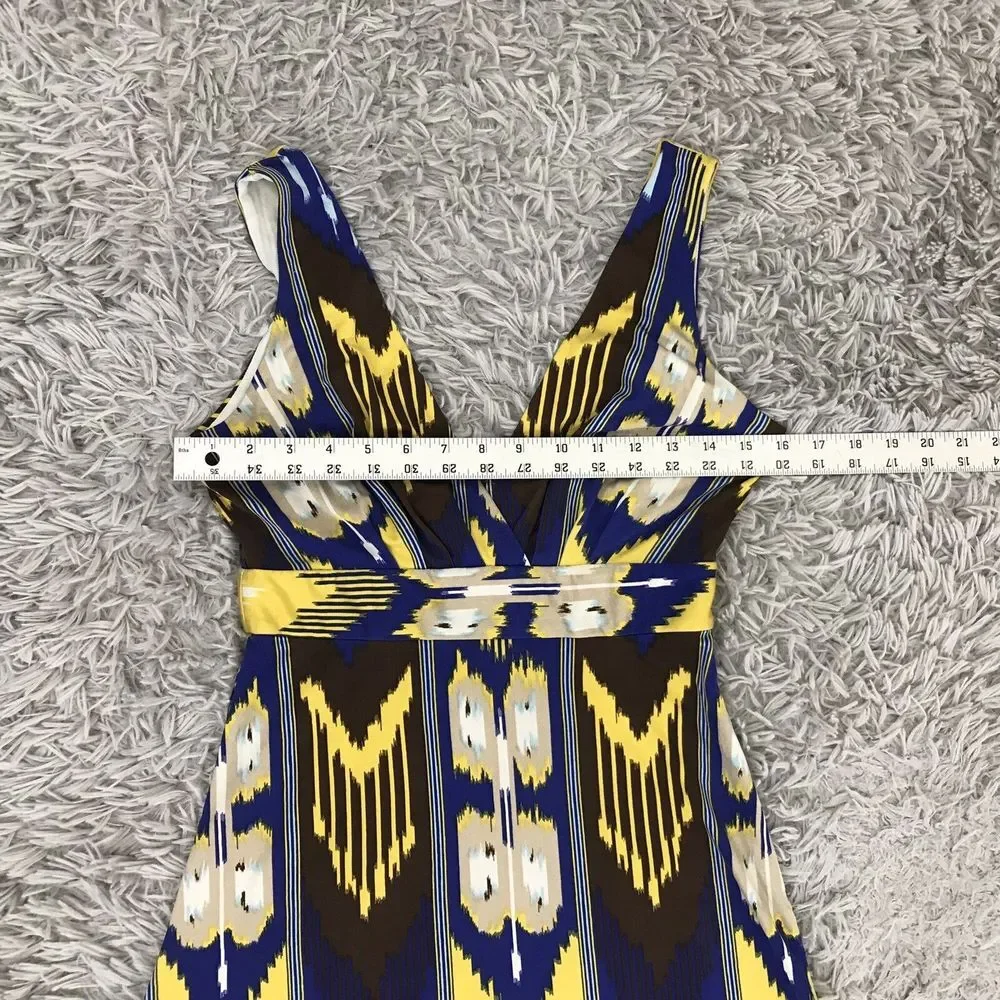 Tory Burch Dress Baja Blue White Brown Multi Dress Flare S‎